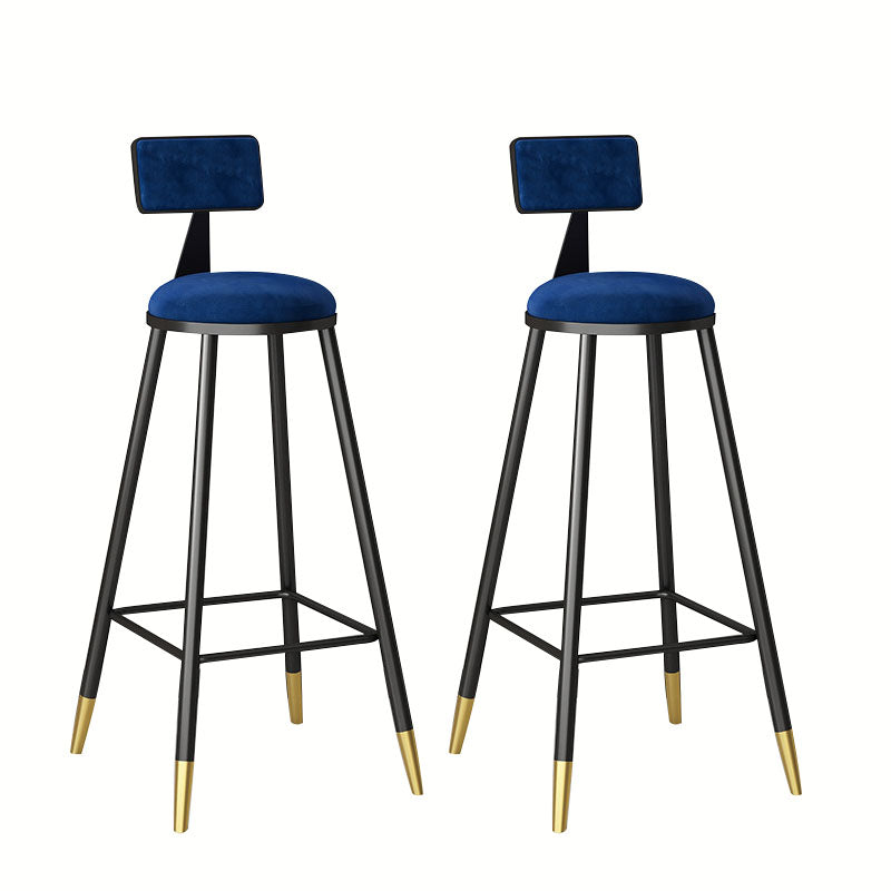 Glam Metal Barstool Velvet Footrest Low Back Stool in Matte Finish for Home Royal Blue 2 Piece Set Clearhalo 'Bar Furniture' 'Bar Stools' 'bar_stools' 'furn' 'furn_bar_stools' 'Furniture' 'Kitchen & Dining Furniture' 6004819