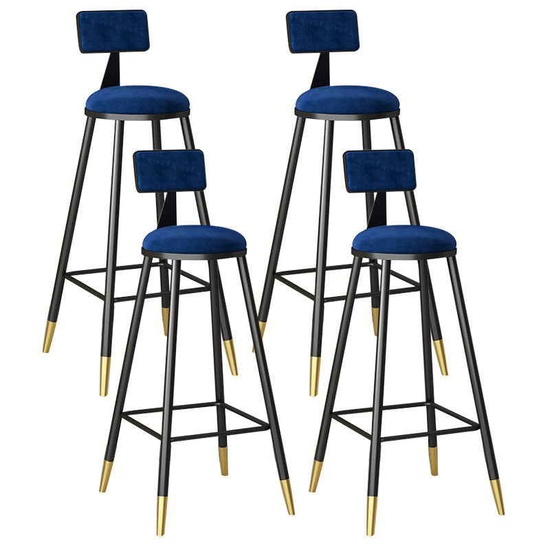 Glam Metal Barstool Velvet Footrest Low Back Stool in Matte Finish for Home Royal Blue 4 Piece Set Clearhalo 'Bar Furniture' 'Bar Stools' 'bar_stools' 'furn' 'furn_bar_stools' 'Furniture' 'Kitchen & Dining Furniture' 6004820