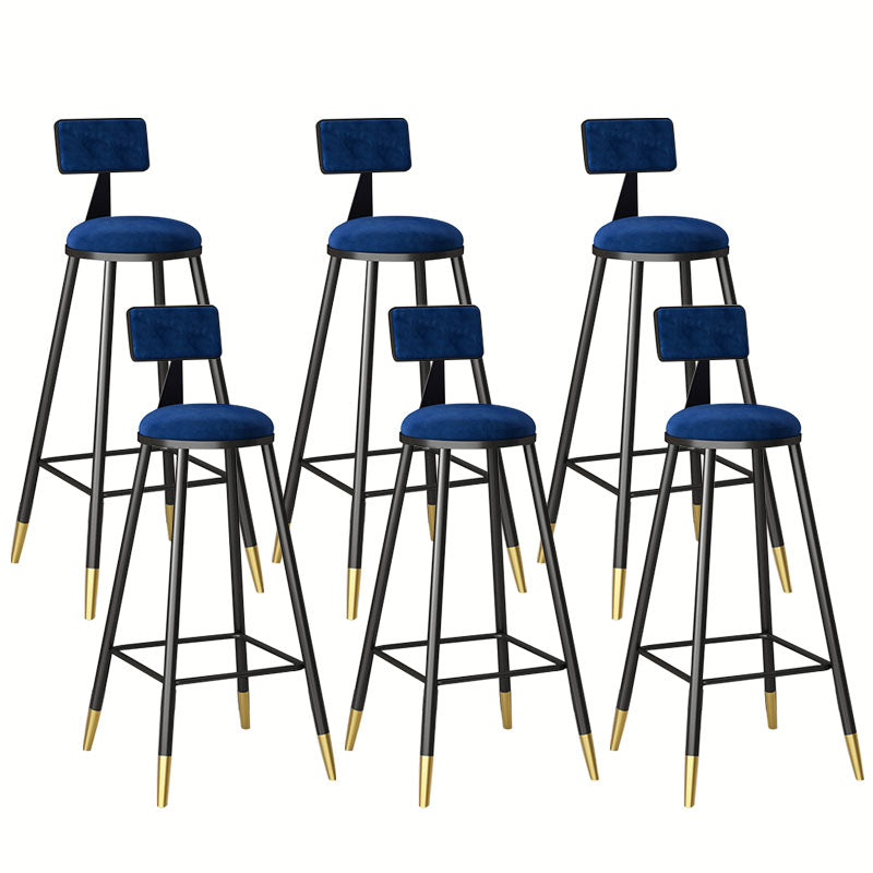 Glam Metal Barstool Velvet Footrest Low Back Stool in Matte Finish for Home