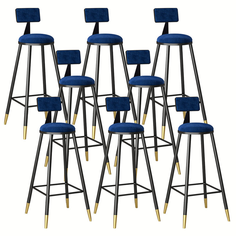 Glam Metal Barstool Velvet Footrest Low Back Stool in Matte Finish for Home Royal Blue 8 Piece Set Clearhalo 'Bar Furniture' 'Bar Stools' 'bar_stools' 'furn' 'furn_bar_stools' 'Furniture' 'Kitchen & Dining Furniture' 6004822