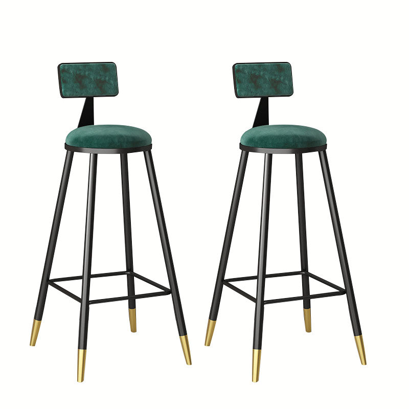 Glam Metal Barstool Velvet Footrest Low Back Stool in Matte Finish for Home Dark Army Green 2 Piece Set Clearhalo 'Bar Furniture' 'Bar Stools' 'bar_stools' 'furn' 'furn_bar_stools' 'Furniture' 'Kitchen & Dining Furniture' 6004823