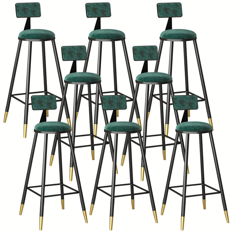 Glam Metal Barstool Velvet Footrest Low Back Stool in Matte Finish for Home Dark Army Green 8 Piece Set Clearhalo 'Bar Furniture' 'Bar Stools' 'bar_stools' 'furn' 'furn_bar_stools' 'Furniture' 'Kitchen & Dining Furniture' 6004825