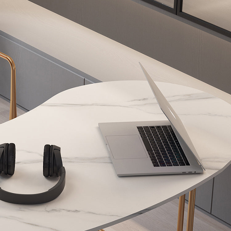 Escritorio de escritura curva glamorosa escritorio de oficina de piedra casera con patas de metal