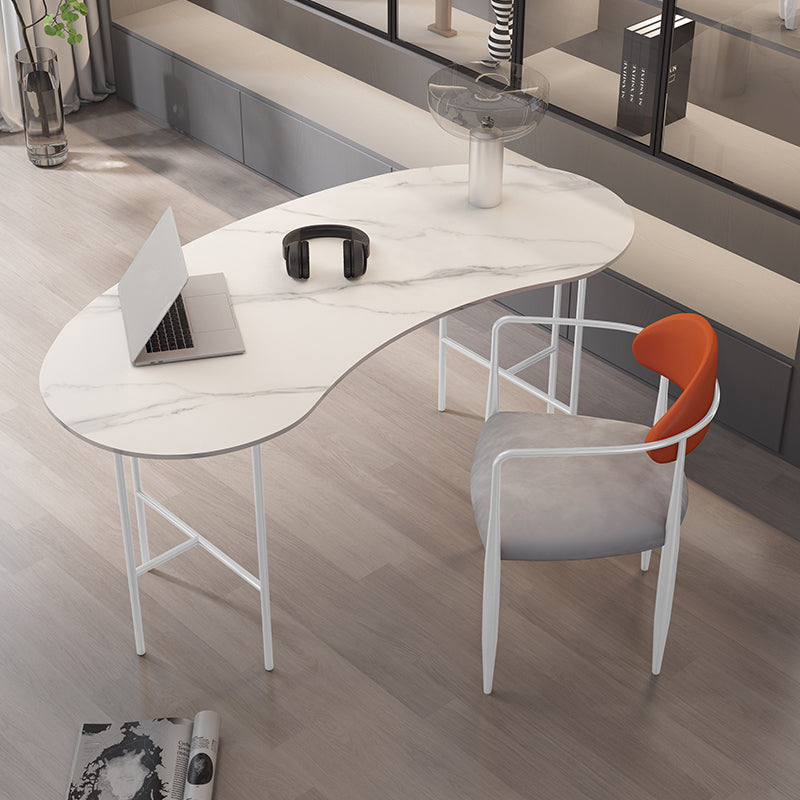 Escritorio de escritura curva glamorosa escritorio de oficina de piedra casera con patas de metal