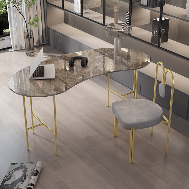 Escritorio de escritura curva glamorosa escritorio de oficina de piedra casera con patas de metal