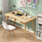 Modern White and Brown Office Desk Parsons Wooden Curved Writing Desk for Bedroom 39.4"L x 19.7"W x 28.3"H Natural Shelves Clearhalo 'furn' 'furn_office_desk' 'Furniture' 'Office Desks' 'Office Furniture' 'office_desk' 6005064