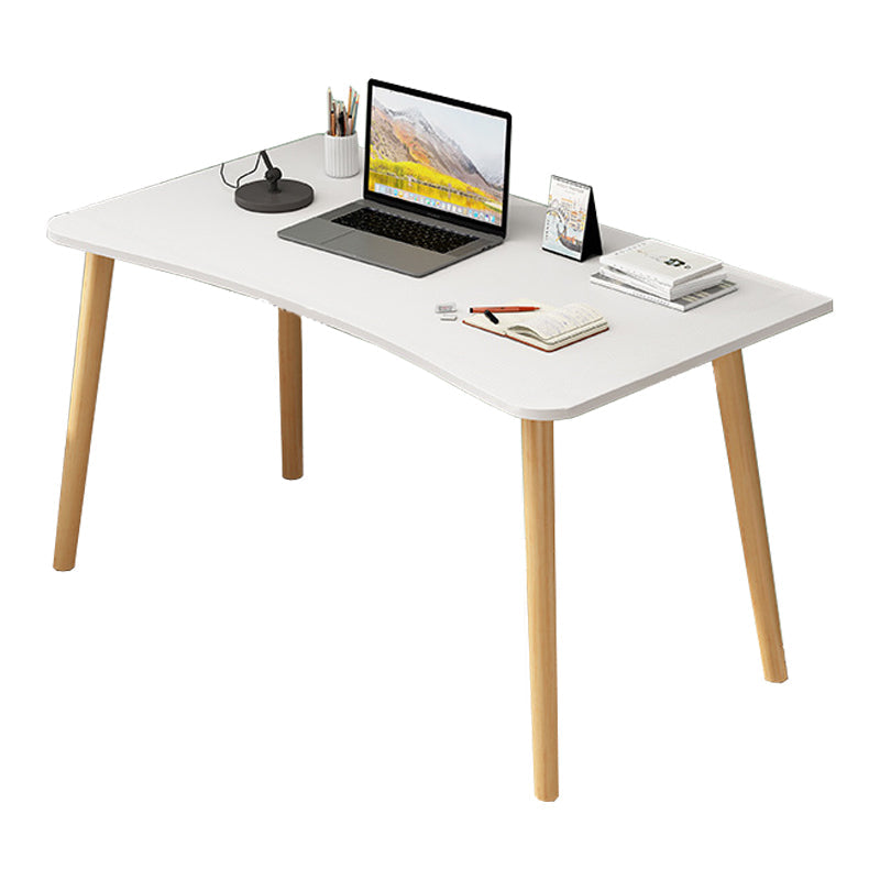 Modern White and Brown Office Desk Parsons Wooden Curved Writing Desk for Bedroom White No Drawer Clearhalo 'furn' 'furn_office_desk' 'Furniture' 'Office Desks' 'Office Furniture' 'office_desk' 6005072