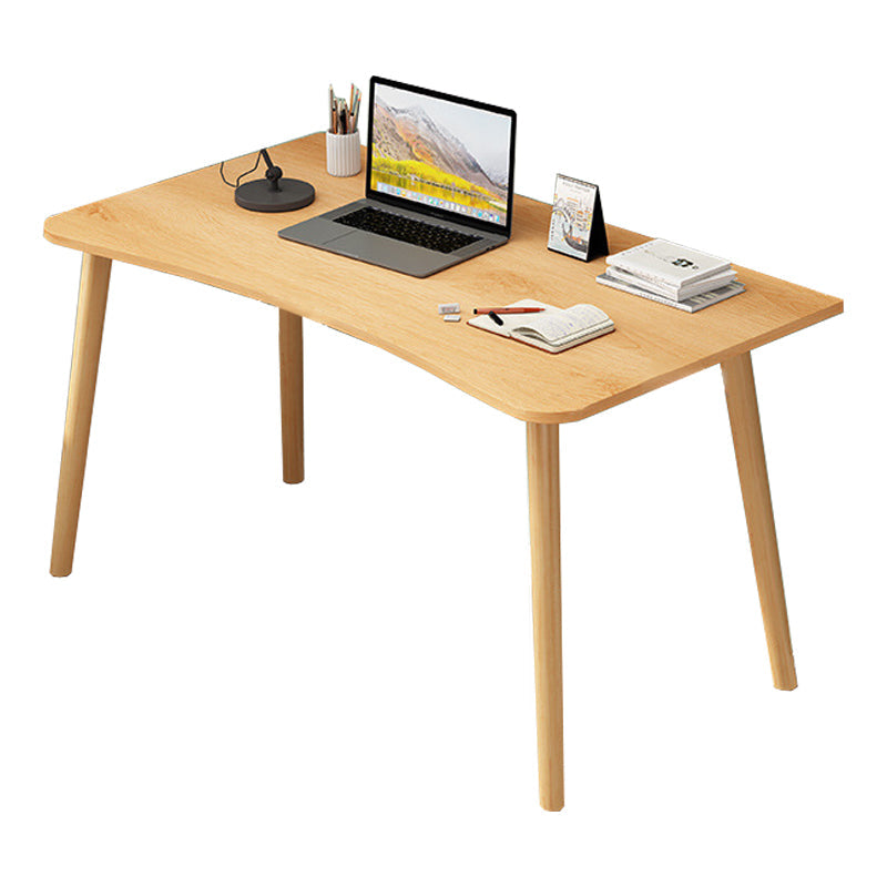 Modern White and Brown Office Desk Parsons Wooden Curved Writing Desk for Bedroom Natural No Drawer Clearhalo 'furn' 'furn_office_desk' 'Furniture' 'Office Desks' 'Office Furniture' 'office_desk' 6005080