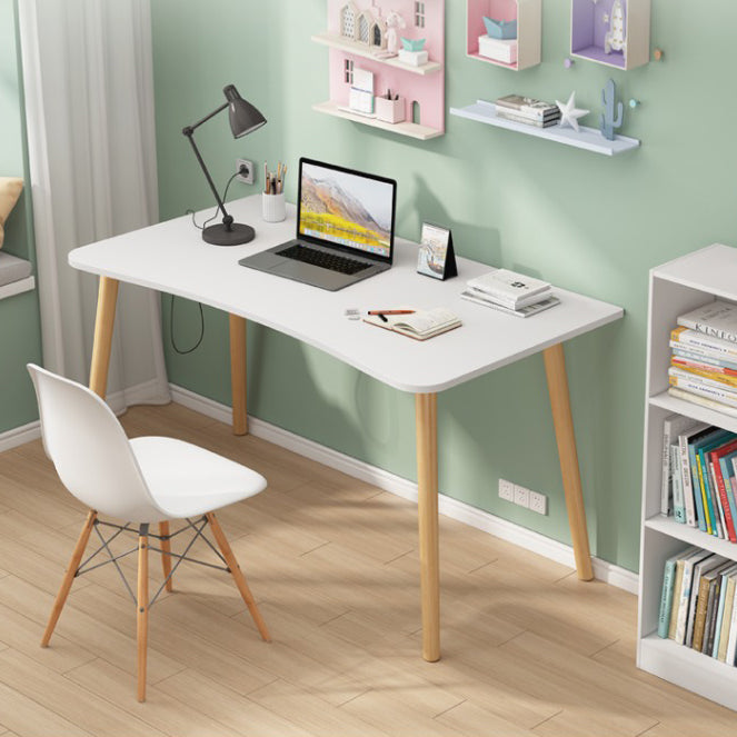 Modern White and Brown Office Desk Parsons Wooden Curved Writing Desk for Bedroom Clearhalo 'furn' 'furn_office_desk' 'Furniture' 'Office Desks' 'Office Furniture' 'office_desk' 6005081