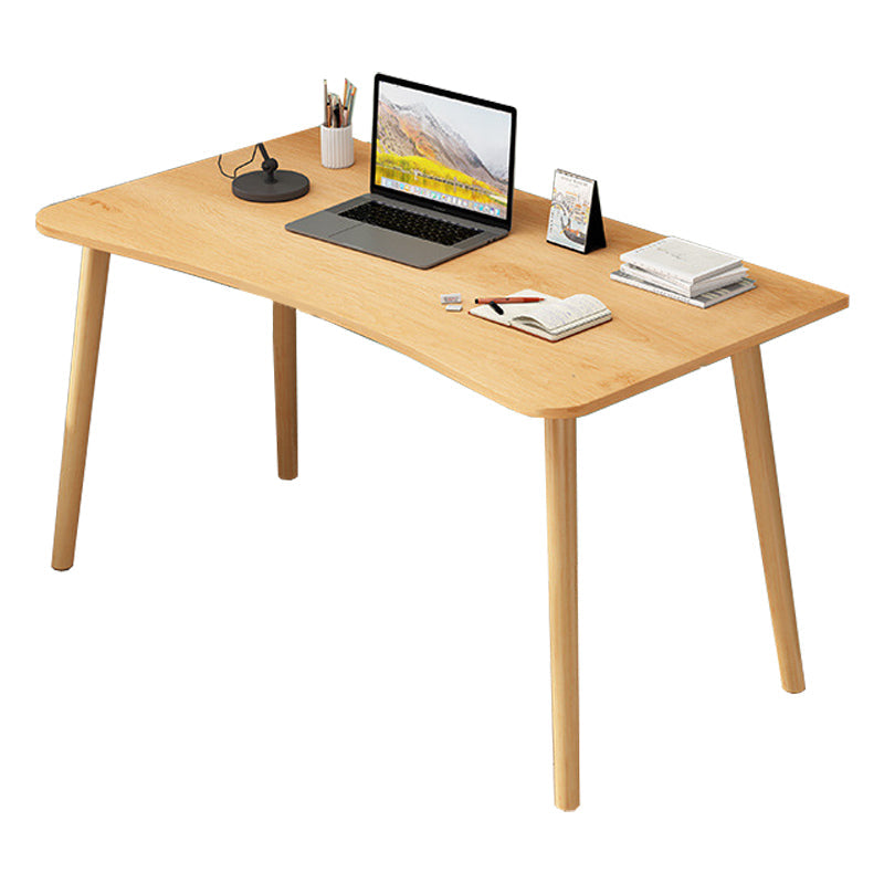 Modern White and Brown Office Desk Parsons Wooden Curved Writing Desk for Bedroom 47.2"L x 23.6"W x 28.3"H Natural No Drawer Clearhalo 'furn' 'furn_office_desk' 'Furniture' 'Office Desks' 'Office Furniture' 'office_desk' 6005082