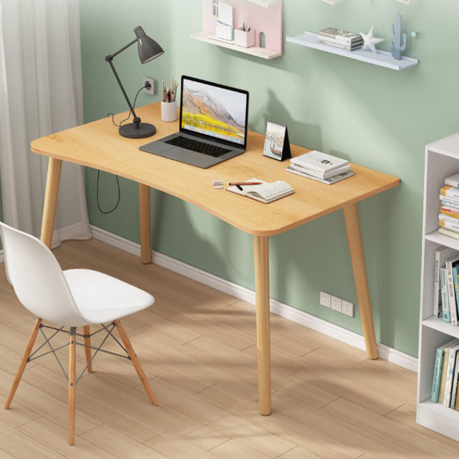 Modern White and Brown Office Desk Parsons Wooden Curved Writing Desk for Bedroom Clearhalo 'furn' 'furn_office_desk' 'Furniture' 'Office Desks' 'Office Furniture' 'office_desk' 6005084