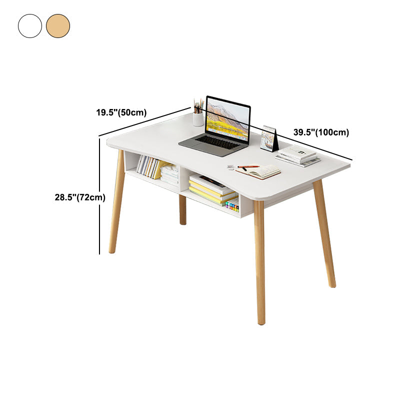 Modern White and Brown Office Desk Parsons Wooden Curved Writing Desk for Bedroom Clearhalo 'furn' 'furn_office_desk' 'Furniture' 'Office Desks' 'Office Furniture' 'office_desk' 6005089