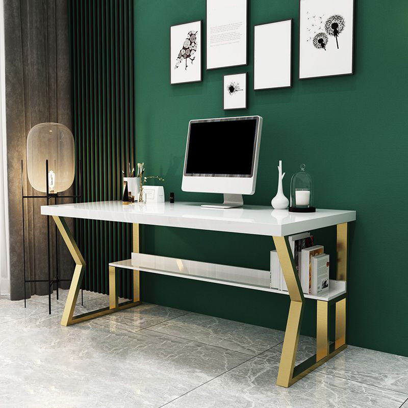Glam Dormitory Writing Desk Rectangular Writing Desk with Metal Legs 63"L x 27.6"W x 29.5"H No Drawer Clearhalo 'furn' 'furn_office_desk' 'Furniture' 'Office Desks' 'Office Furniture' 'office_desk' 6005095