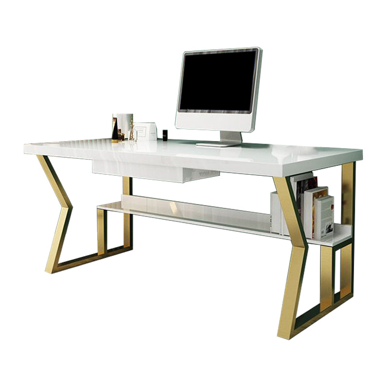 Glam Dormitory Writing Desk Rectangular Writing Desk with Metal Legs Drawers Clearhalo 'furn' 'furn_office_desk' 'Furniture' 'Office Desks' 'Office Furniture' 'office_desk' 6005103