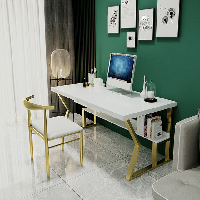 Glam Dormitory Writing Desk Rectangular Writing Desk with Metal Legs Clearhalo 'furn' 'furn_office_desk' 'Furniture' 'Office Desks' 'Office Furniture' 'office_desk' 6005107