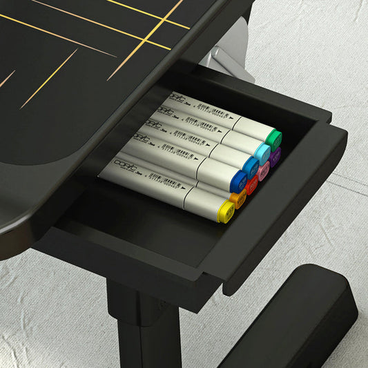 Escritorio de escritura en forma de T curvado Descripción de oficina de oficina plegable negro Madera artificial