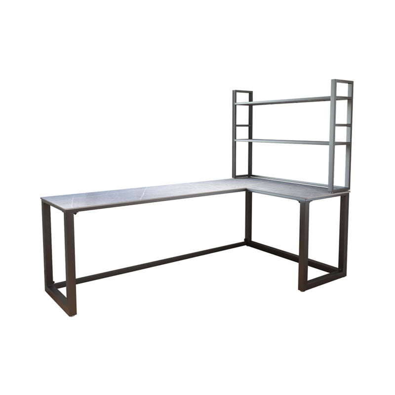 Escritorio de escritura de piedra gris contemporánea Desk de oficina de lanar en trineo L para hogar