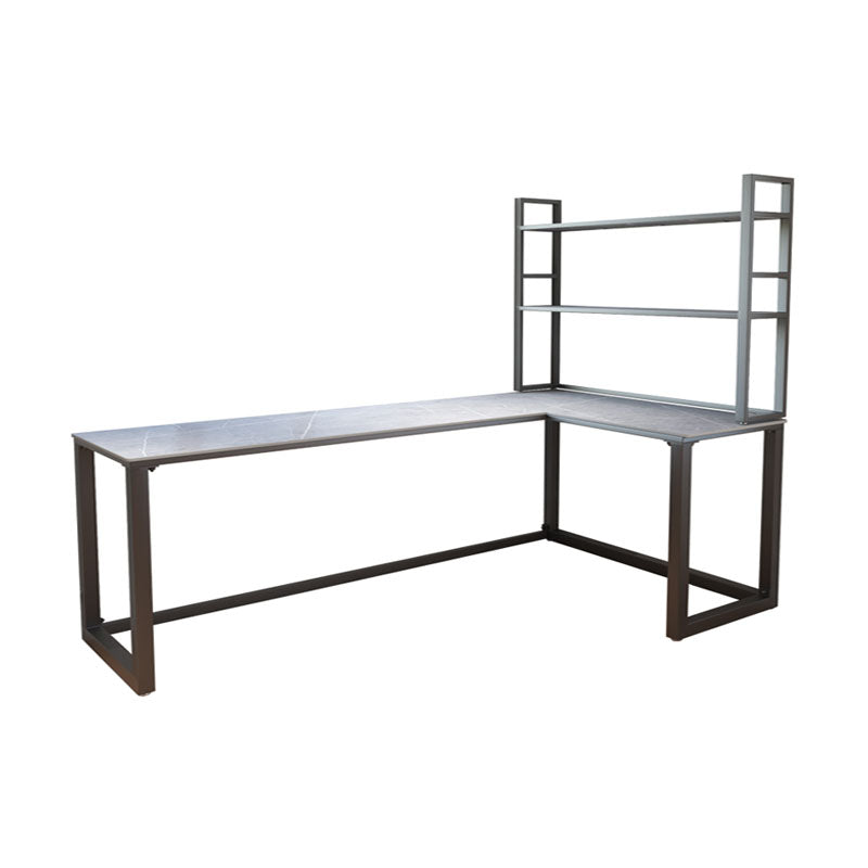 Escritorio de escritura de piedra gris contemporánea Desk de oficina de lanar en trineo L para hogar