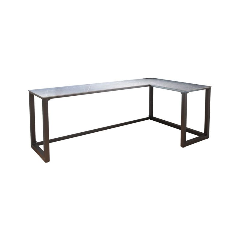 Escritorio de escritura de piedra gris contemporánea Desk de oficina de lanar en trineo L para hogar