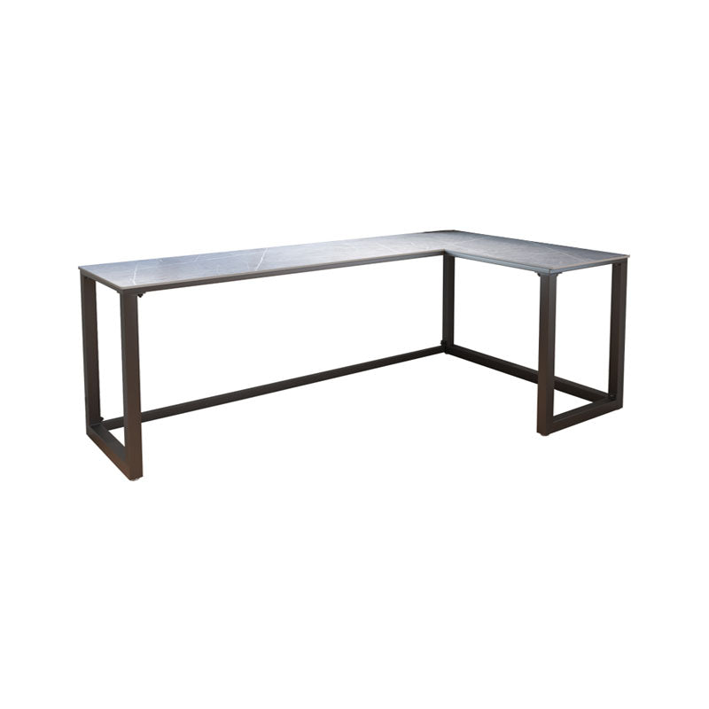 Escritorio de escritura de piedra gris contemporánea Desk de oficina de lanar en trineo L para hogar