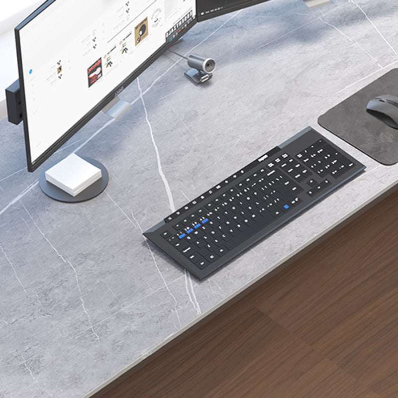 Escritorio de escritura de piedra gris contemporánea Desk de oficina de lanar en trineo L para hogar