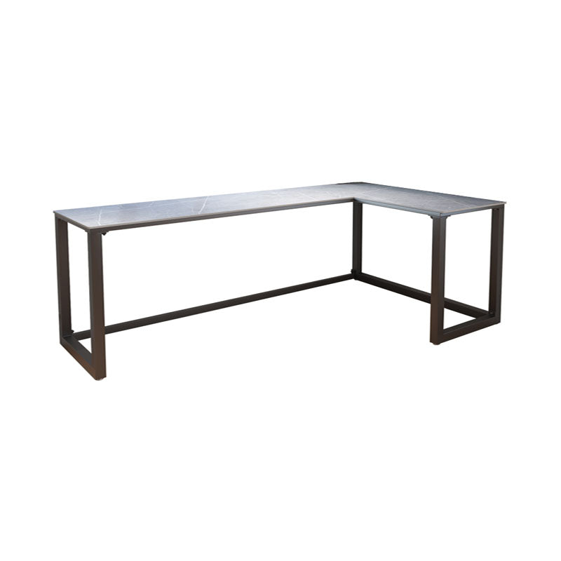 Escritorio de escritura de piedra gris contemporánea Desk de oficina de lanar en trineo L para hogar