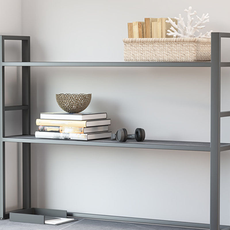 Escritorio de escritura de piedra gris contemporánea Desk de oficina de lanar en trineo L para hogar