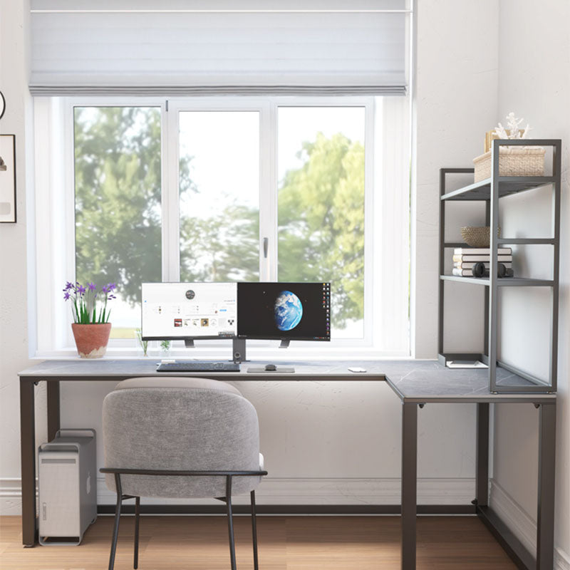 Escritorio de escritura de piedra gris contemporánea Desk de oficina de lanar en trineo L para hogar