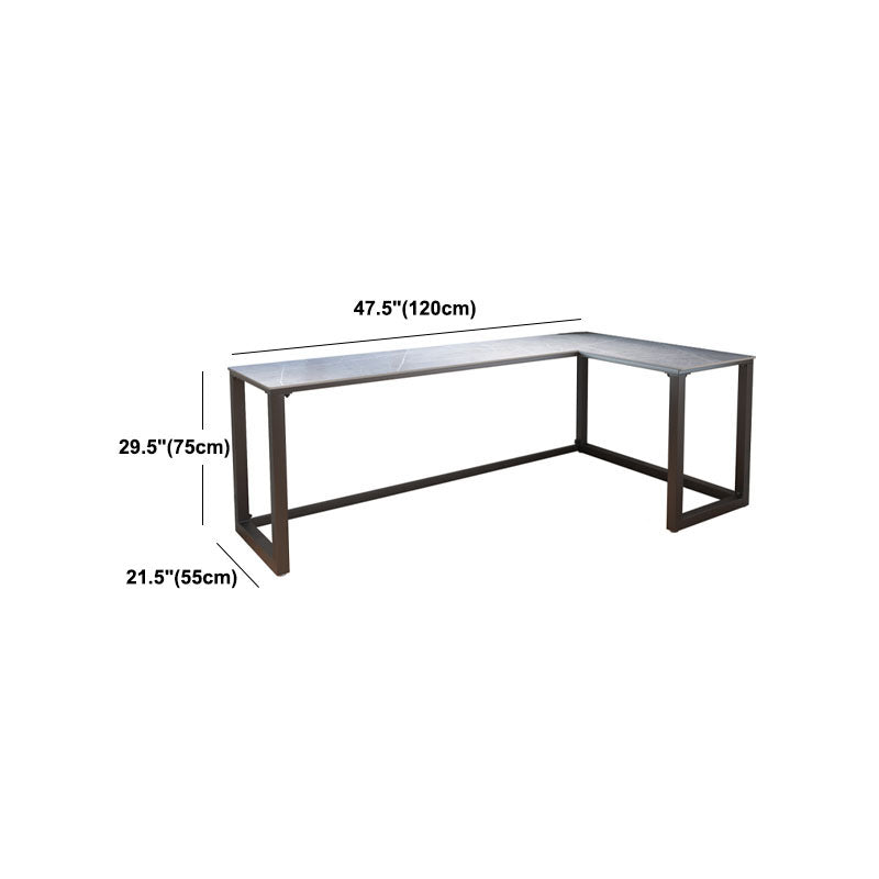 Escritorio de escritura de piedra gris contemporánea Desk de oficina de lanar en trineo L para hogar