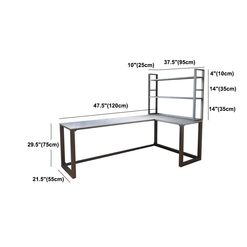 Escritorio de escritura de piedra gris contemporánea Desk de oficina de lanar en trineo L para hogar
