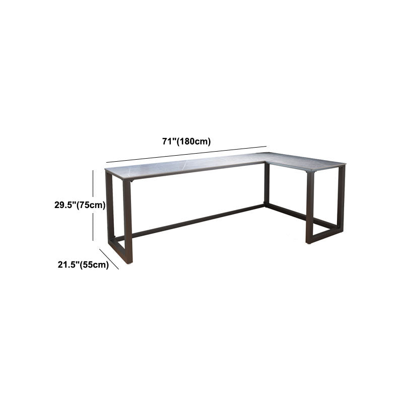 Escritorio de escritura de piedra gris contemporánea Desk de oficina de lanar en trineo L para hogar