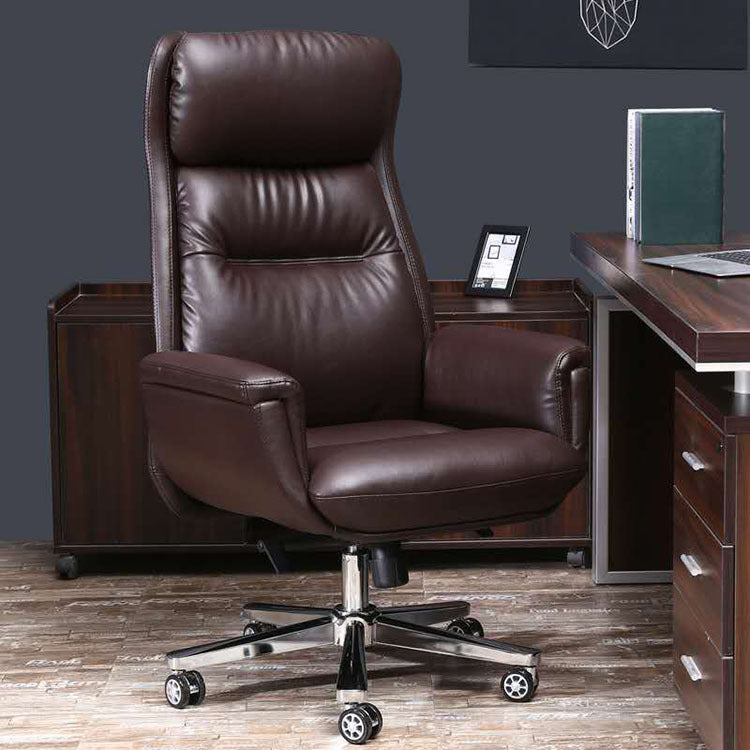Chaise de gestionnaires à mécanisme d'inclinaison marron, avec appui-tête, chaise de bureau rembourrée pivotante
