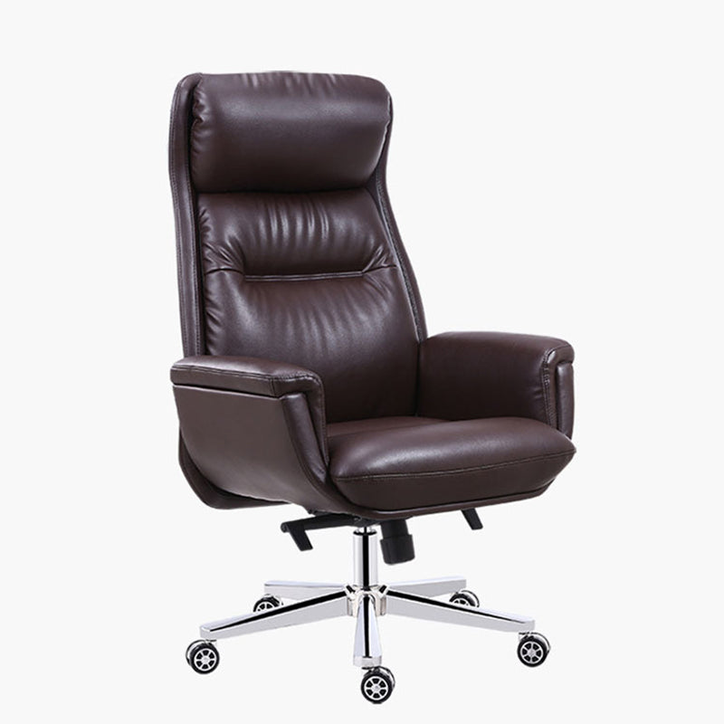 Chaise de gestionnaires à mécanisme d'inclinaison marron, avec appui-tête, chaise de bureau rembourrée pivotante
