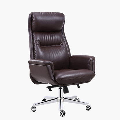 Chaise de gestionnaires à mécanisme d'inclinaison marron, avec appui-tête, chaise de bureau rembourrée pivotante