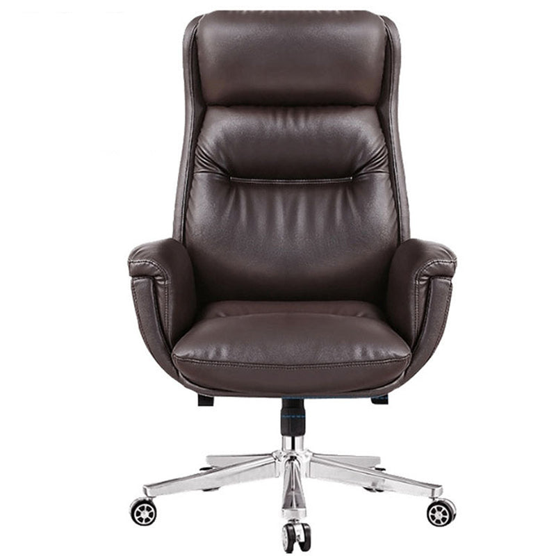 Chaise de gestionnaires à mécanisme d'inclinaison marron, avec appui-tête, chaise de bureau rembourrée pivotante