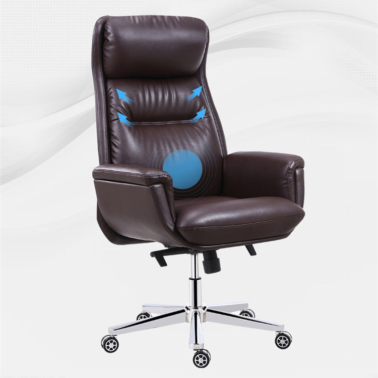 Chaise de gestionnaires à mécanisme d'inclinaison marron, avec appui-tête, chaise de bureau rembourrée pivotante