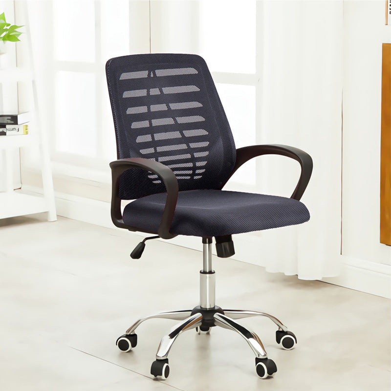 Modern Breathable AirGrid Arm Chair Microfiber Desk Mid-Back Office Chair Black 1 Piece Casters Included Clearhalo 'furn' 'furn_office_chair' 'Furniture' 'Office Chairs' 'Office Furniture' 'office_chair' 6005717