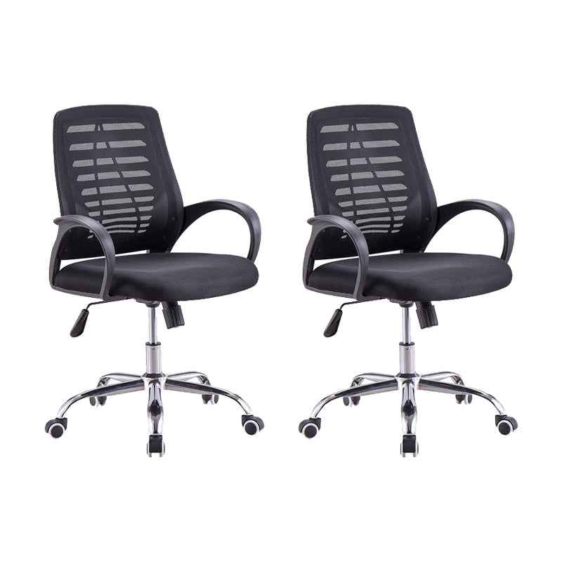 Modern Breathable AirGrid Arm Chair Microfiber Desk Mid-Back Office Chair Black 2 Piece Set Casters Included Clearhalo 'furn' 'furn_office_chair' 'Furniture' 'Office Chairs' 'Office Furniture' 'office_chair' 6005728