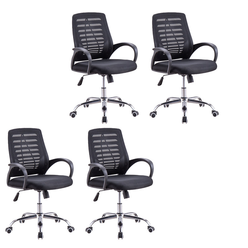 Modern Breathable AirGrid Arm Chair Microfiber Desk Mid-Back Office Chair Black 4 Piece Set Casters Included Clearhalo 'furn' 'furn_office_chair' 'Furniture' 'Office Chairs' 'Office Furniture' 'office_chair' 6005731