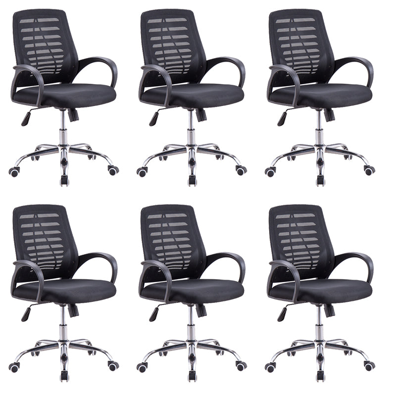 Modern Breathable AirGrid Arm Chair Microfiber Desk Mid-Back Office Chair Black 6 Piece Set Casters Included Clearhalo 'furn' 'furn_office_chair' 'Furniture' 'Office Chairs' 'Office Furniture' 'office_chair' 6005733