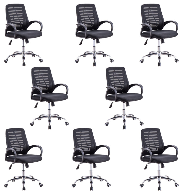 Modern Breathable AirGrid Arm Chair Microfiber Desk Mid-Back Office Chair Black 8 Piece Set Casters Included Clearhalo 'furn' 'furn_office_chair' 'Furniture' 'Office Chairs' 'Office Furniture' 'office_chair' 6005735