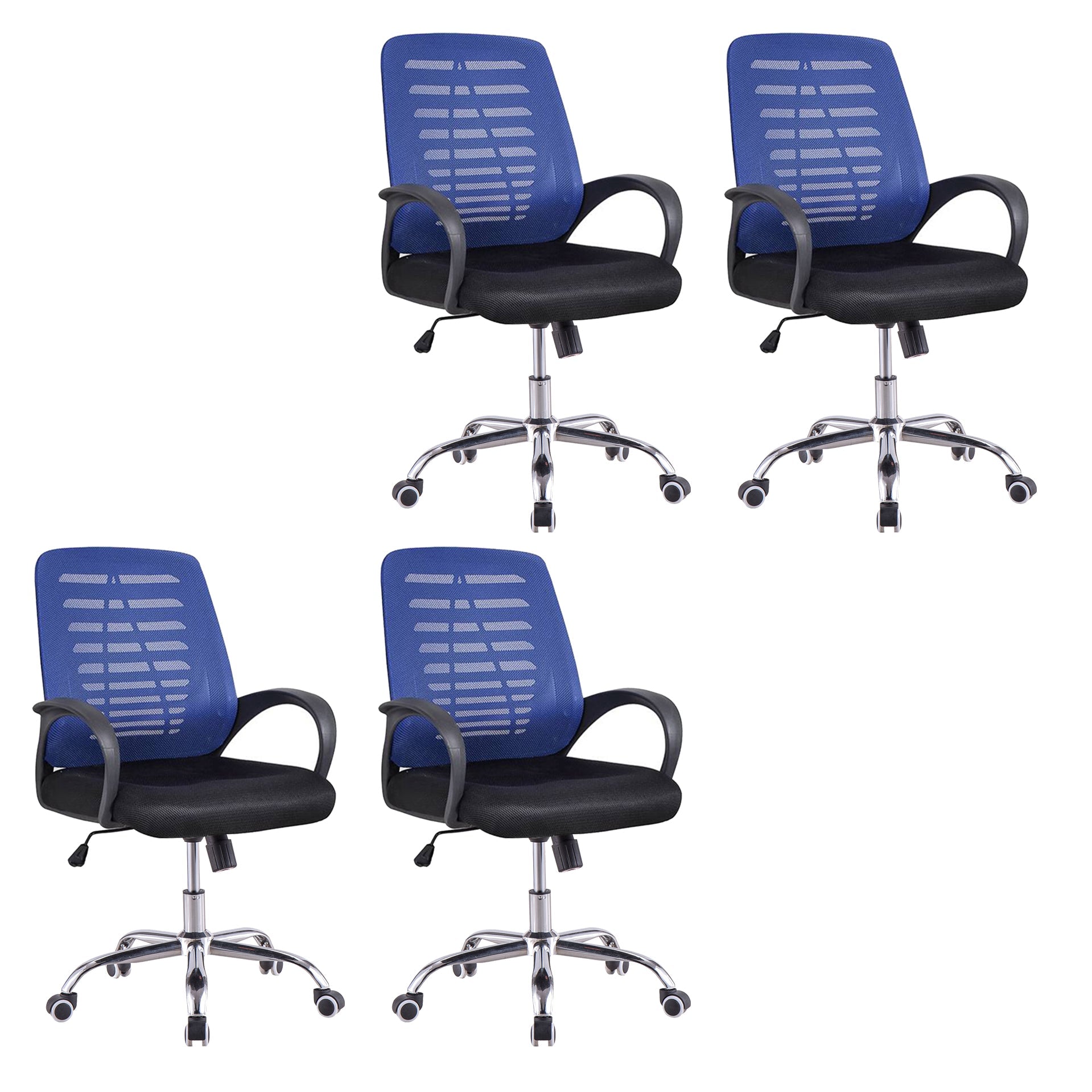 Modern Breathable AirGrid Arm Chair Microfiber Desk Mid-Back Office Chair Blue 4 Piece Set Casters Included Clearhalo 'furn' 'furn_office_chair' 'Furniture' 'Office Chairs' 'Office Furniture' 'office_chair' 6005738