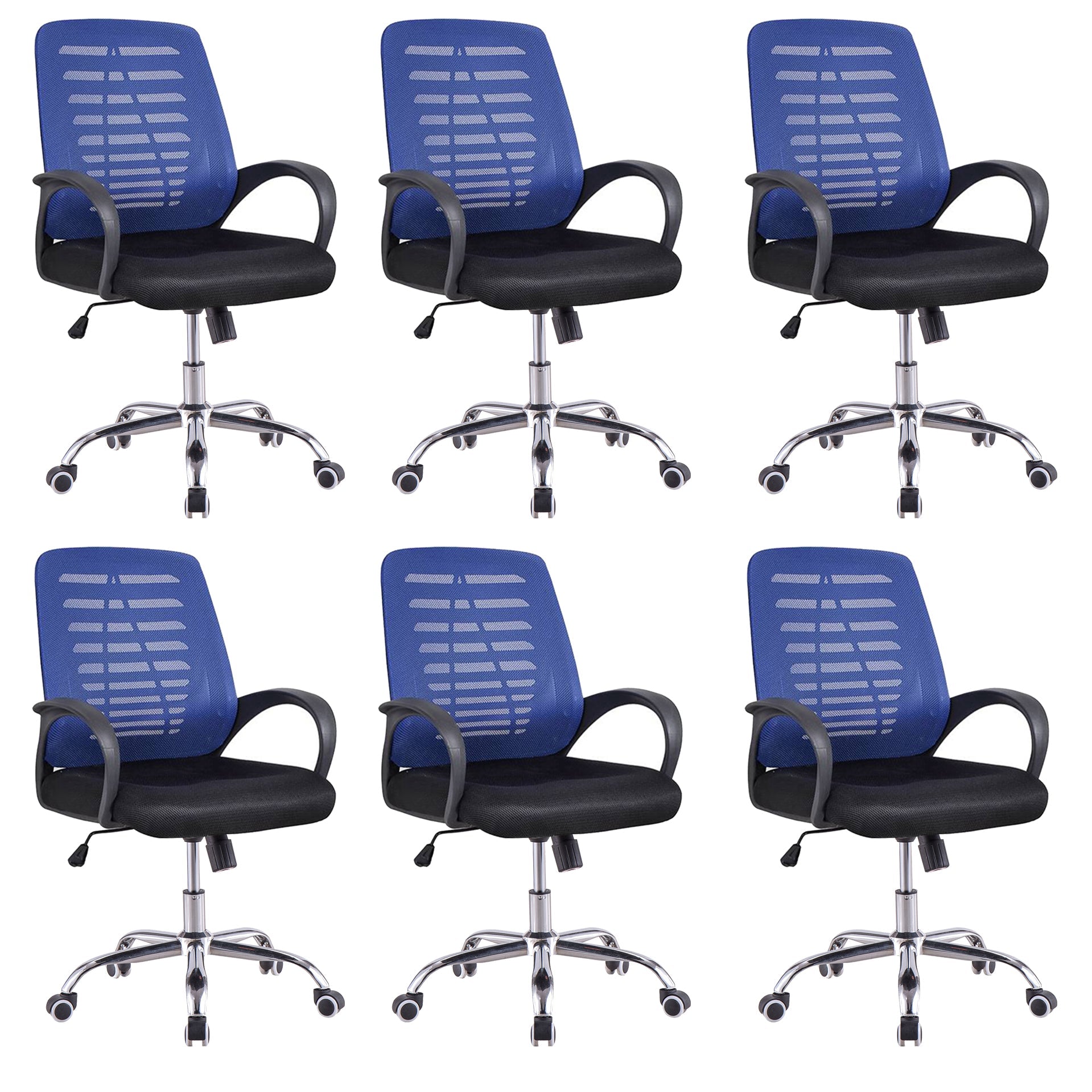 Modern Breathable AirGrid Arm Chair Microfiber Desk Mid-Back Office Chair Blue 6 Piece Set Casters Included Clearhalo 'furn' 'furn_office_chair' 'Furniture' 'Office Chairs' 'Office Furniture' 'office_chair' 6005739