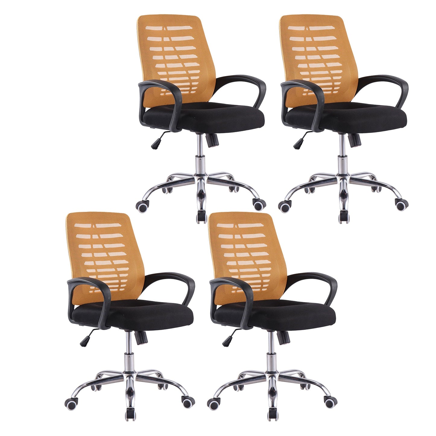 Modern Breathable AirGrid Arm Chair Microfiber Desk Mid-Back Office Chair Orange 4 Piece Set Casters Included Clearhalo 'furn' 'furn_office_chair' 'Furniture' 'Office Chairs' 'Office Furniture' 'office_chair' 6005748