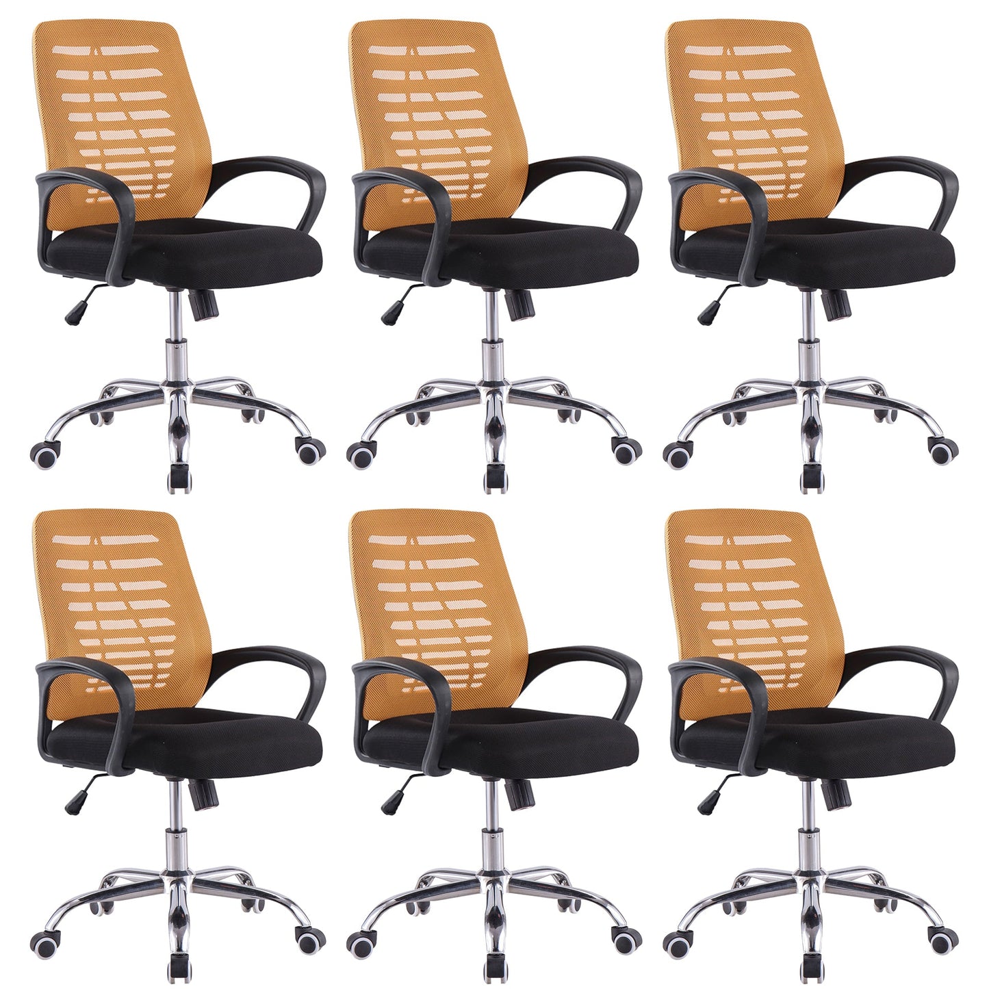 Modern Breathable AirGrid Arm Chair Microfiber Desk Mid-Back Office Chair Orange 6 Piece Set Casters Included Clearhalo 'furn' 'furn_office_chair' 'Furniture' 'Office Chairs' 'Office Furniture' 'office_chair' 6005749