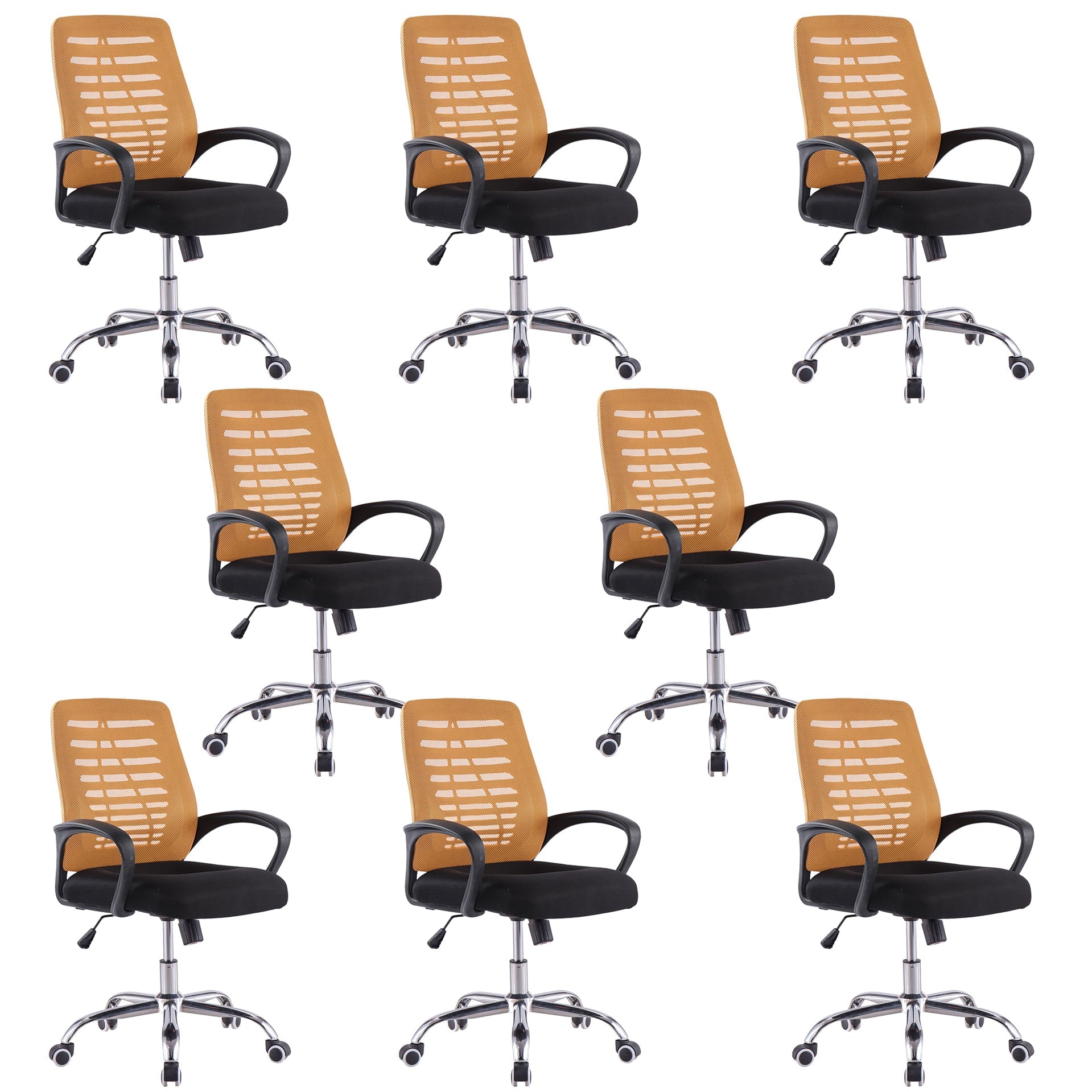 Modern Breathable AirGrid Arm Chair Microfiber Desk Mid-Back Office Chair Orange 8 Piece Set Casters Included Clearhalo 'furn' 'furn_office_chair' 'Furniture' 'Office Chairs' 'Office Furniture' 'office_chair' 6005750