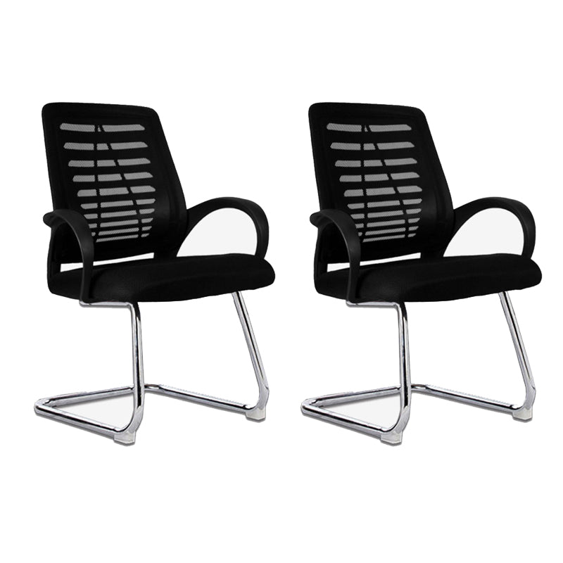 Modern Breathable AirGrid Arm Chair Microfiber Desk Mid-Back Office Chair Matte Black 2 Piece Set Casters Not Included Clearhalo 'furn' 'furn_office_chair' 'Furniture' 'Office Chairs' 'Office Furniture' 'office_chair' 6005752