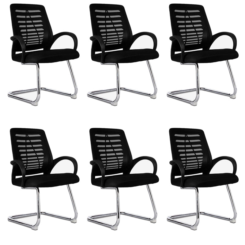 Modern Breathable AirGrid Arm Chair Microfiber Desk Mid-Back Office Chair Matte Black 6 Piece Set Casters Not Included Clearhalo 'furn' 'furn_office_chair' 'Furniture' 'Office Chairs' 'Office Furniture' 'office_chair' 6005754