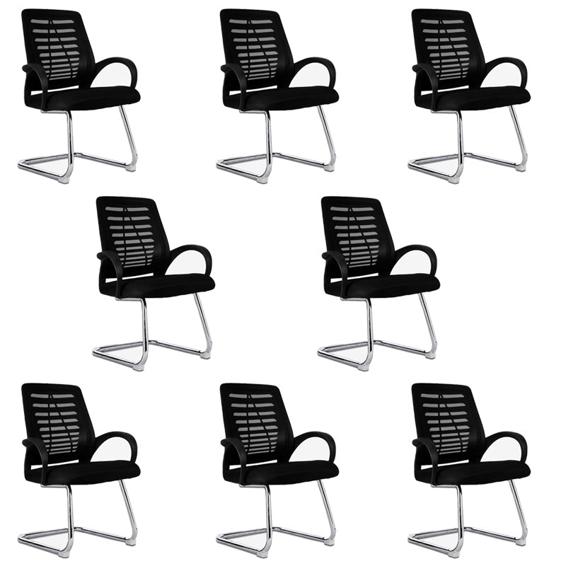 Modern Breathable AirGrid Arm Chair Microfiber Desk Mid-Back Office Chair Matte Black 8 Piece Set Casters Not Included Clearhalo 'furn' 'furn_office_chair' 'Furniture' 'Office Chairs' 'Office Furniture' 'office_chair' 6005755