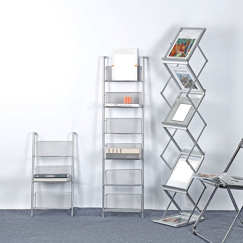 Closed Back Book Shelf Silver and White Bookcase with Shelves